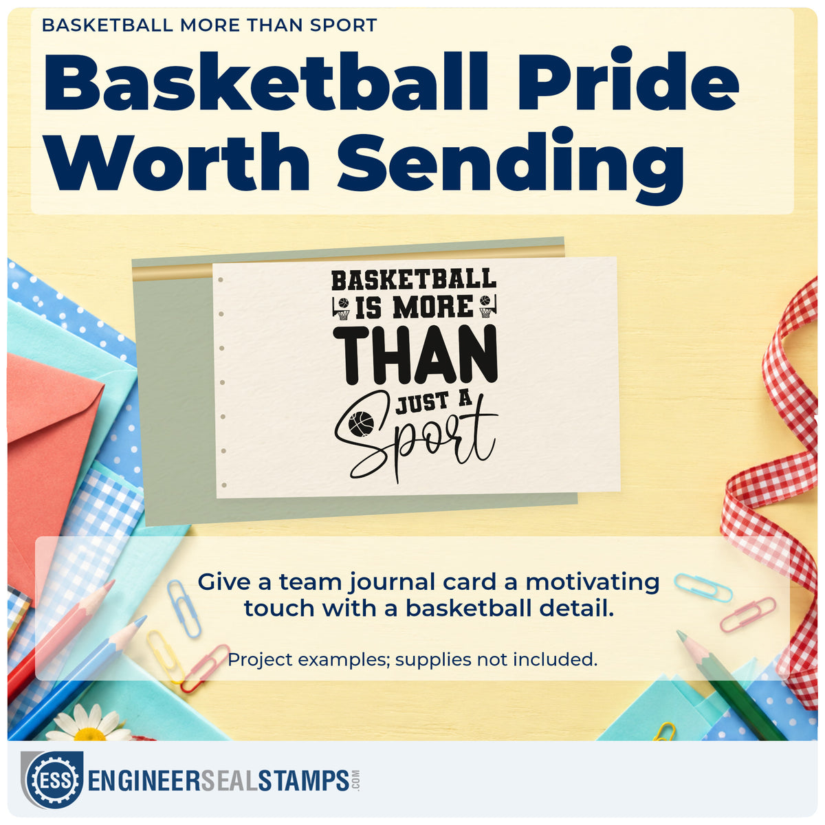 A finished handmade project stamped with the Basketball Is More Than Just A Sport Pre-Inked Stamp – PSI, ideal for league album page.