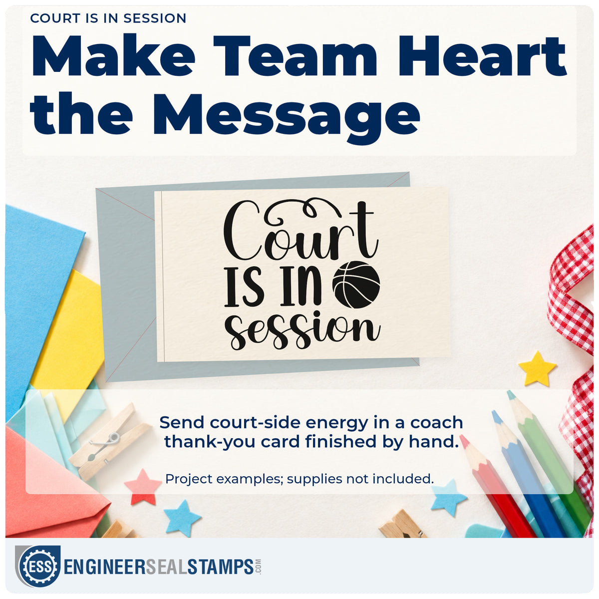 A finished handmade project stamped with the Court Is In Session Basketball Slim Pre-Inked Stamp, ideal for home game album page.