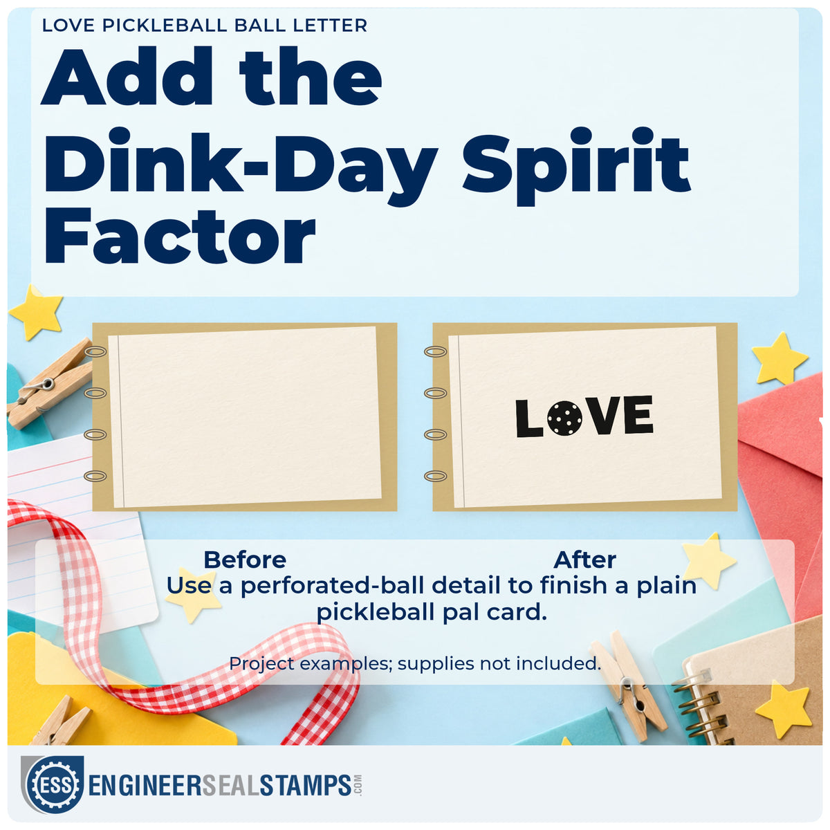 Before and after of a plain item finished with the Premium Wooden Love Pickleball Ball Letter Stamp – Vintage Pro, a quick upgrade for framed club lounge.