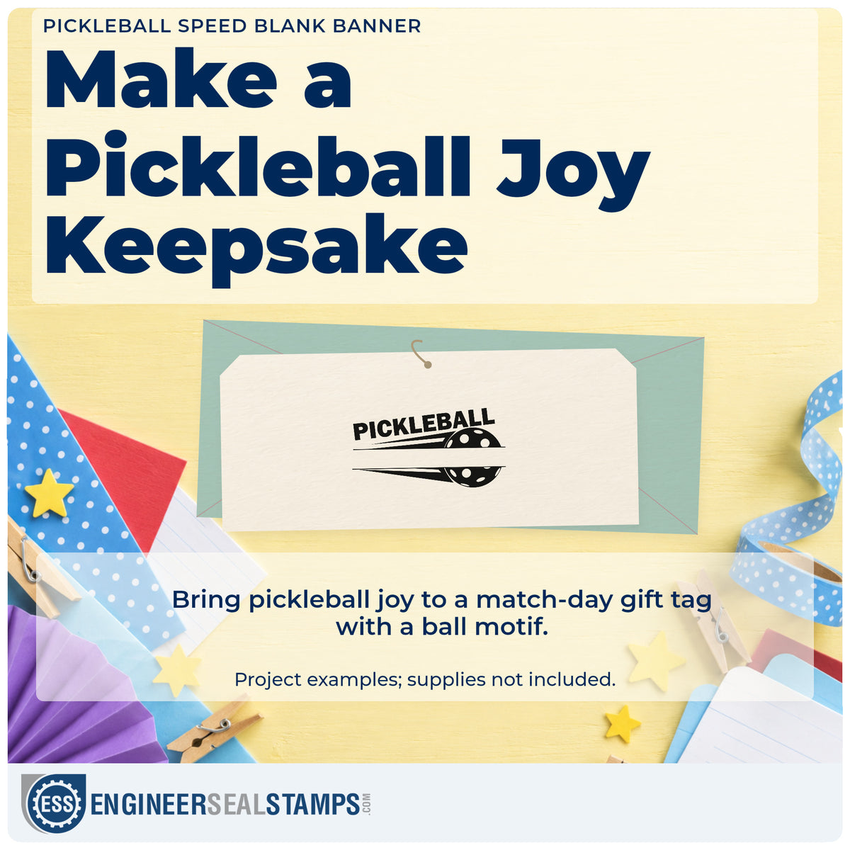 A finished handmade project stamped with the Pickleball Motion Ball And Blank Band Duo Hand Stamp, ideal for fundraiser album page.
