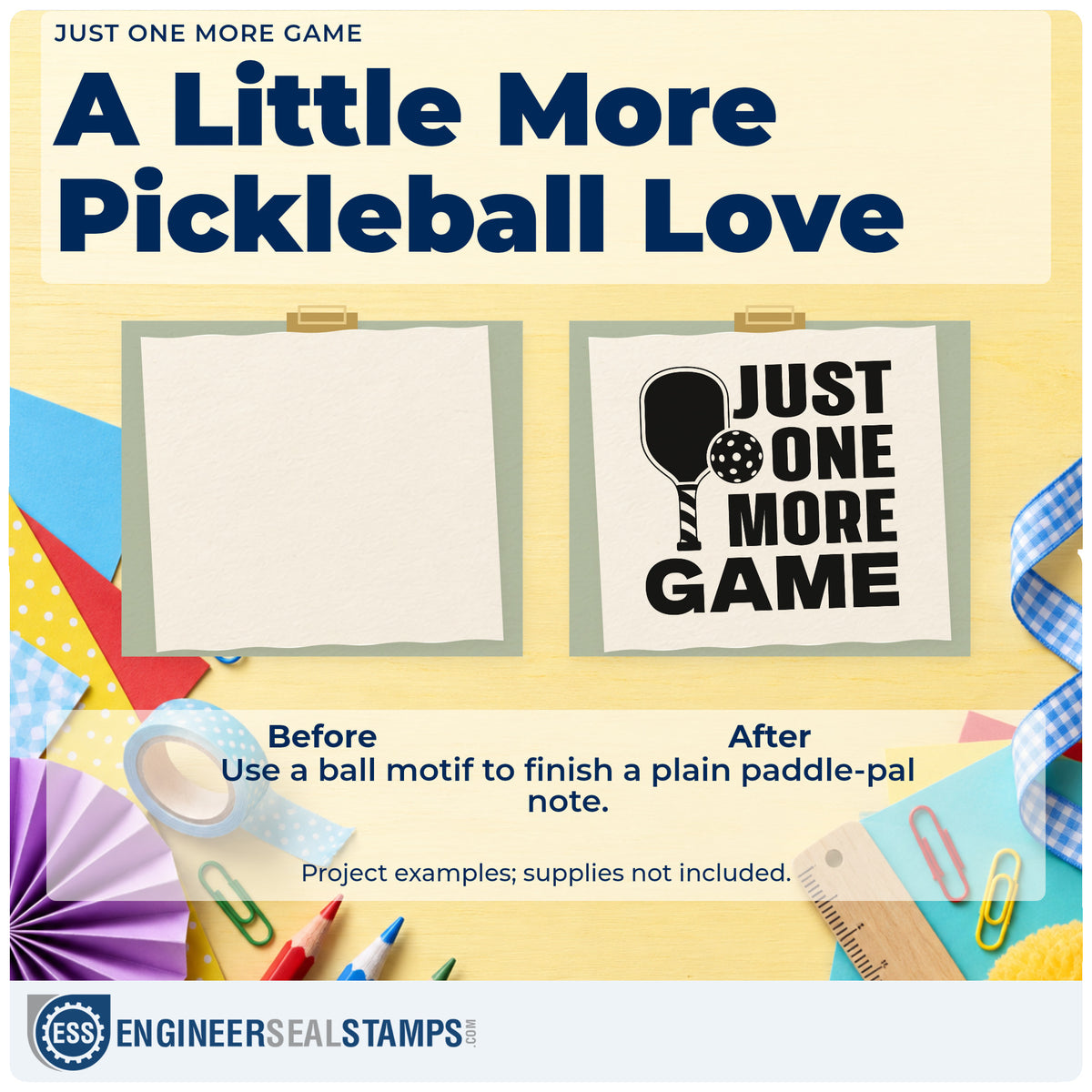 Before and after of a plain item finished with the Just One More Game Paddle Rubber Stamp – Duo Hand, a quick upgrade for framed office locker.
