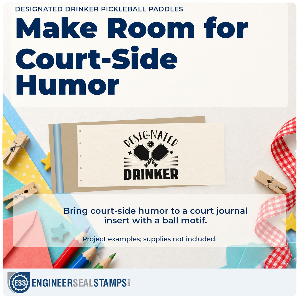 A finished handmade project stamped with the Designated Drinker Pickleball Paddles With Stars Pre-Inked Stamp – PSI, ideal for social night album page.