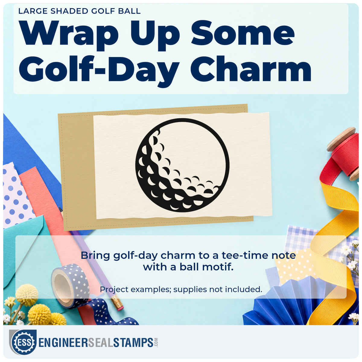 A finished handmade project stamped with the Shaded Golf Ball Circular Layout Rubber Stamp – Duo Hand, ideal for mini course album page.