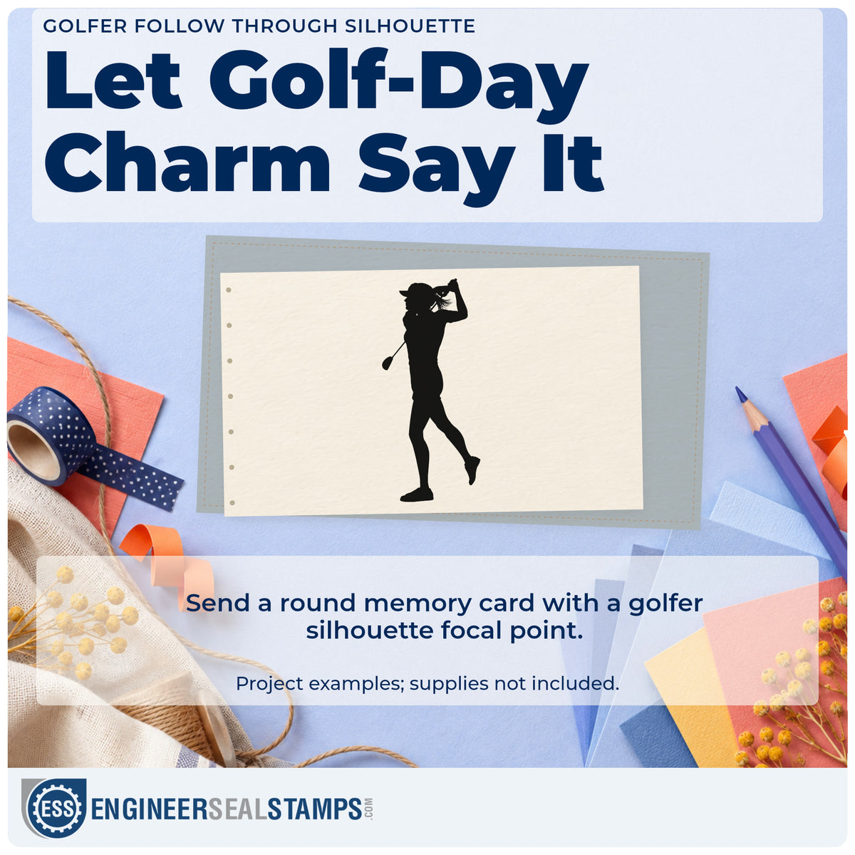 A finished handmade project stamped with the Golf Follow-Through Bent Leg Pose Slim Pre-Inked Stamp, ideal for college album page.