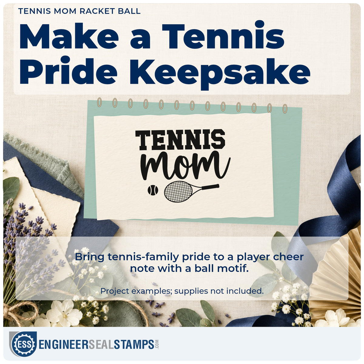 A finished handmade project stamped with the Racket And Ball Tennis Mom Wood-Mounted Rubber Stamp, ideal for event table album page.