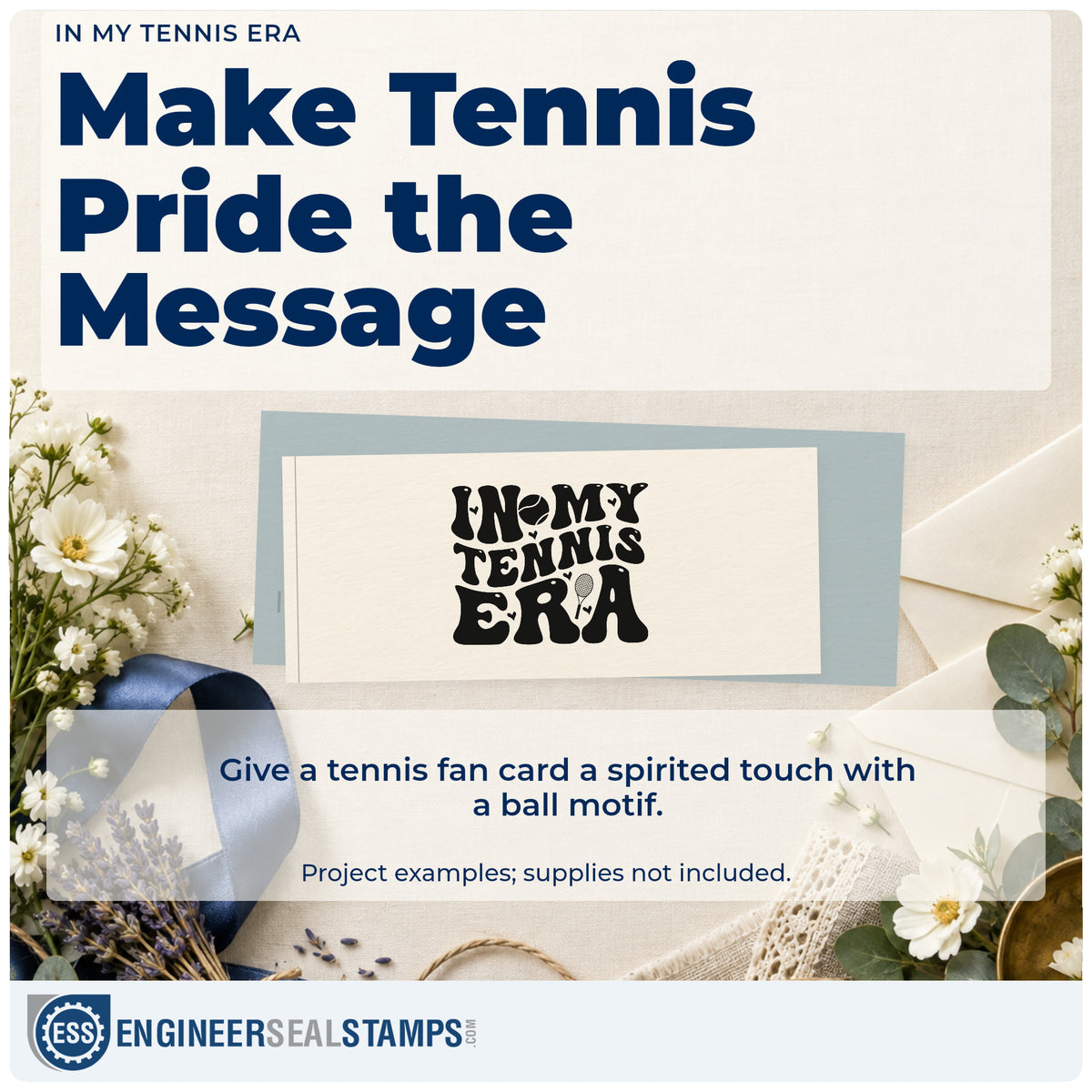 A finished handmade project stamped with the In My Tennis Era Premium Wood-Mounted Stamp – Vintage Pro, ideal for comeback album page.