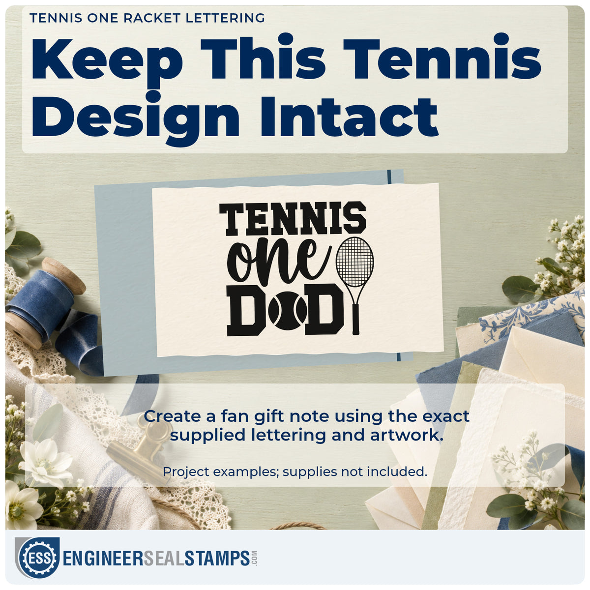 A finished handmade project stamped with the Premium Wooden Racket And Tennis Ball Between D Letters Stamp – Vintage Pro, ideal for garage job album page.