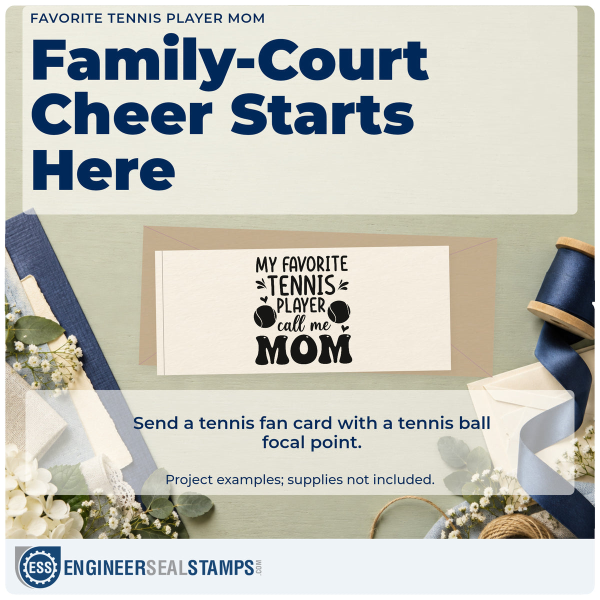 A finished handmade project stamped with the Favorite Tennis Player Mom Premium Wood-Mounted Stamp – Vintage Pro, ideal for car year album page.