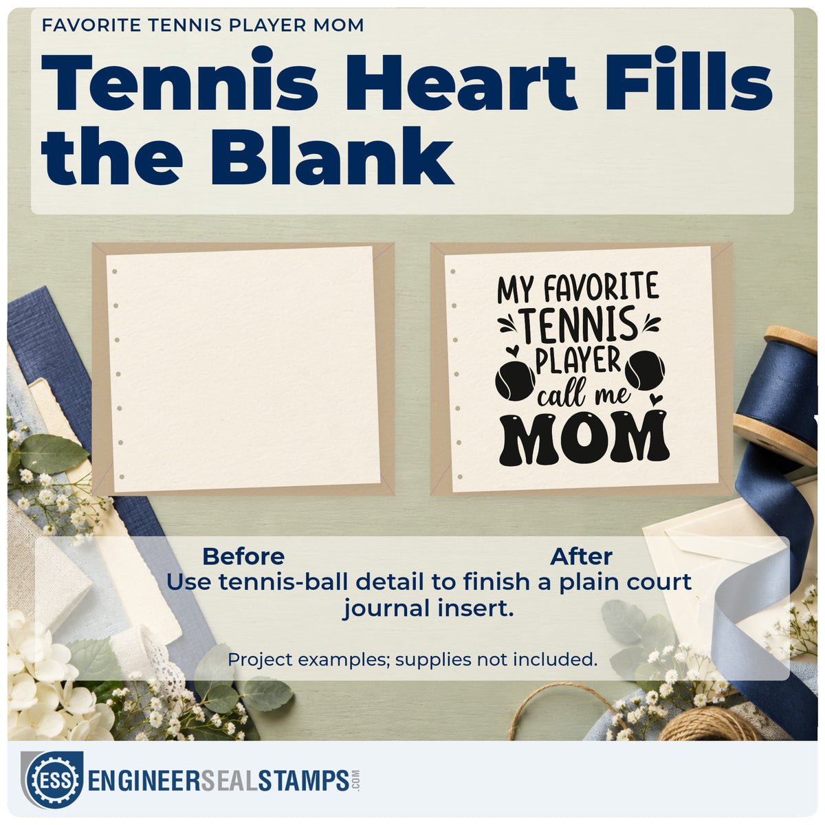 Before and after of a plain item finished with the Favorite Tennis Player Mom Premium Wood-Mounted Stamp – Vintage Pro, a quick upgrade for framed garage door.
