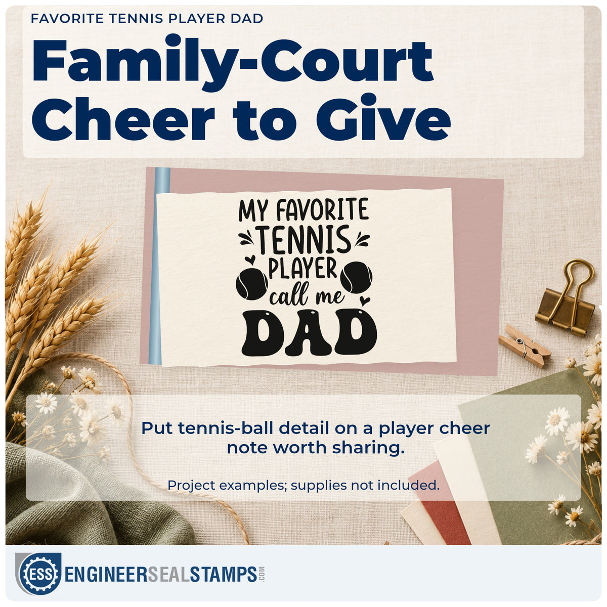 A finished handmade project stamped with the Vintage Pro Favorite Tennis Player Dad Premium Wooden Stamp, ideal for filming album page.