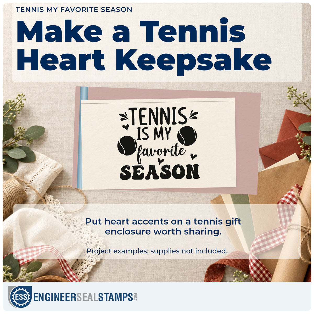 A finished handmade project stamped with the Tennis My Favorite Season Craft Stamp – Self-Inking, ideal for opening week album page.