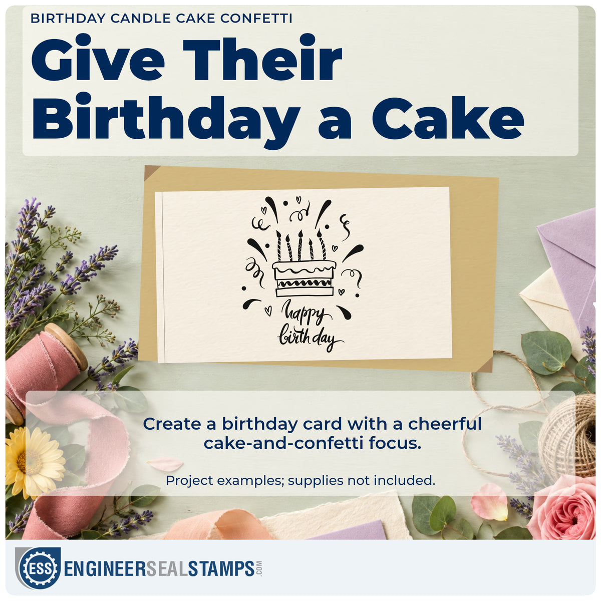 A finished handmade project stamped with the Birthday Candle Cake Confetti Rubber Stamp – Duo Hand, ideal for office year album page.