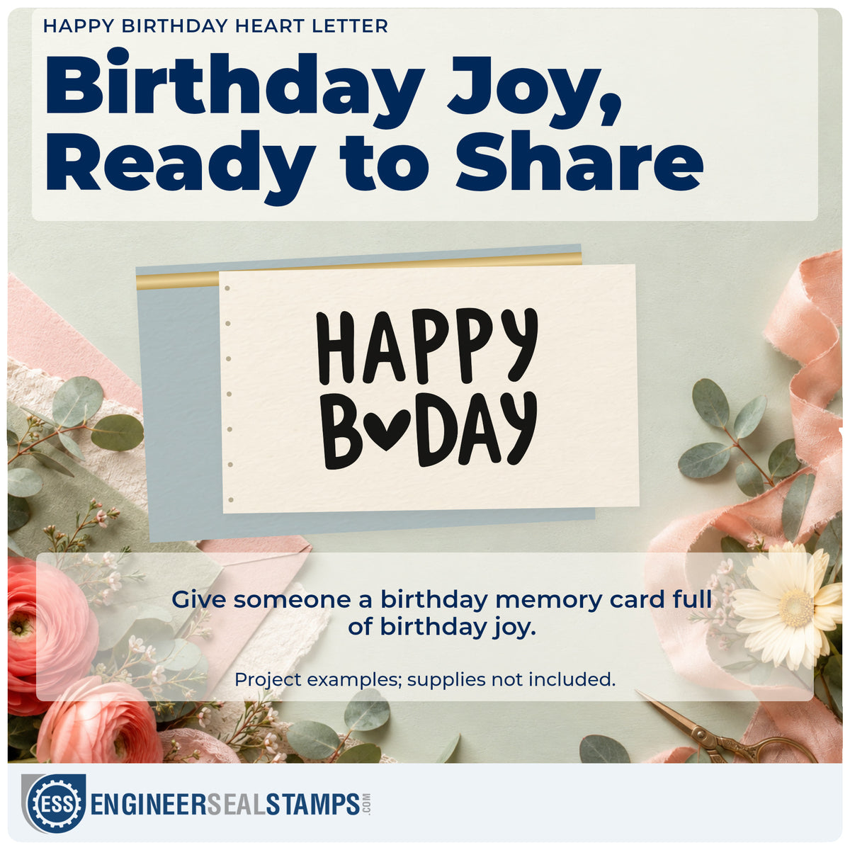 A finished handmade project stamped with the Happy Birthday Heart Letter Block Lettering Pre-Inked Stamp – PSI, ideal for friendship album page.