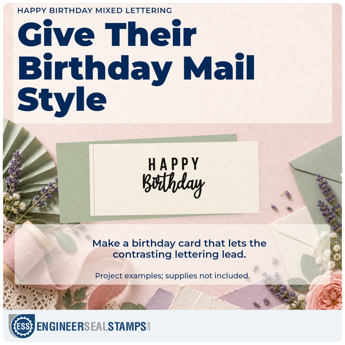 A finished handmade project stamped with the Happy Birthday Mixed Word Art Rubber Stamp – Duo Hand, ideal for planning album page.