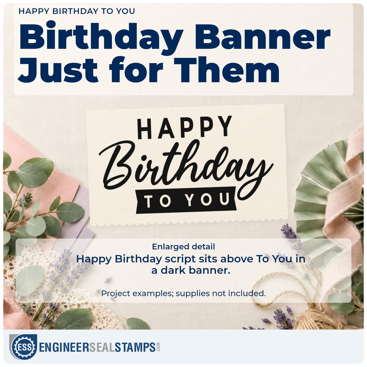 Enlarged detail of the Happy Birthday Stamp – Premium Vintage Pro Wooden imprint. HAPPY Birthday appears above TO YOU inside a small dark banner.