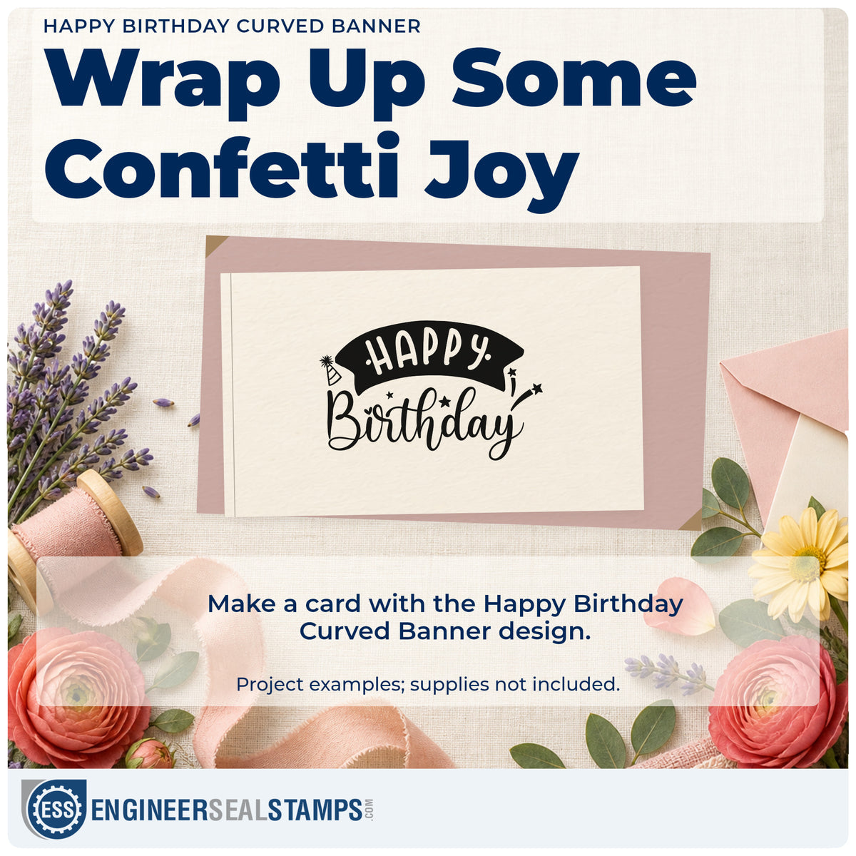 A finished handmade project stamped with the Happy Birthday Curved Banner Pre-Inked Stamp – PSI, ideal for sibling album page.
