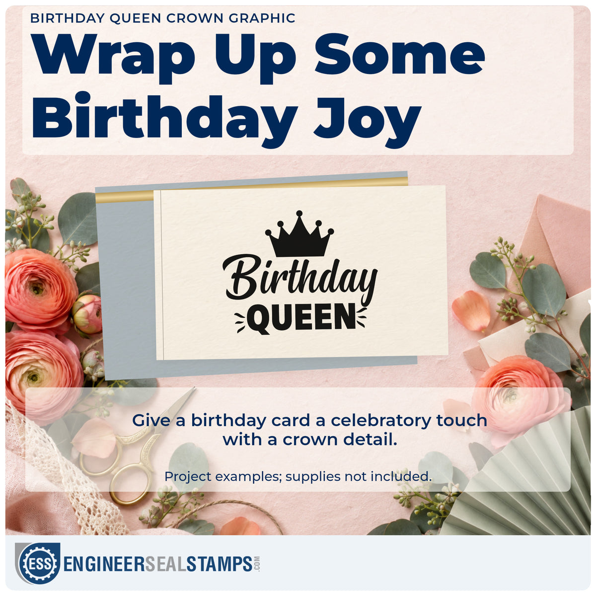 A finished handmade project stamped with the Crowned Birthday Queen Accent Lines Compact Pre-Inked Stamp – Slim, ideal for mother album page.