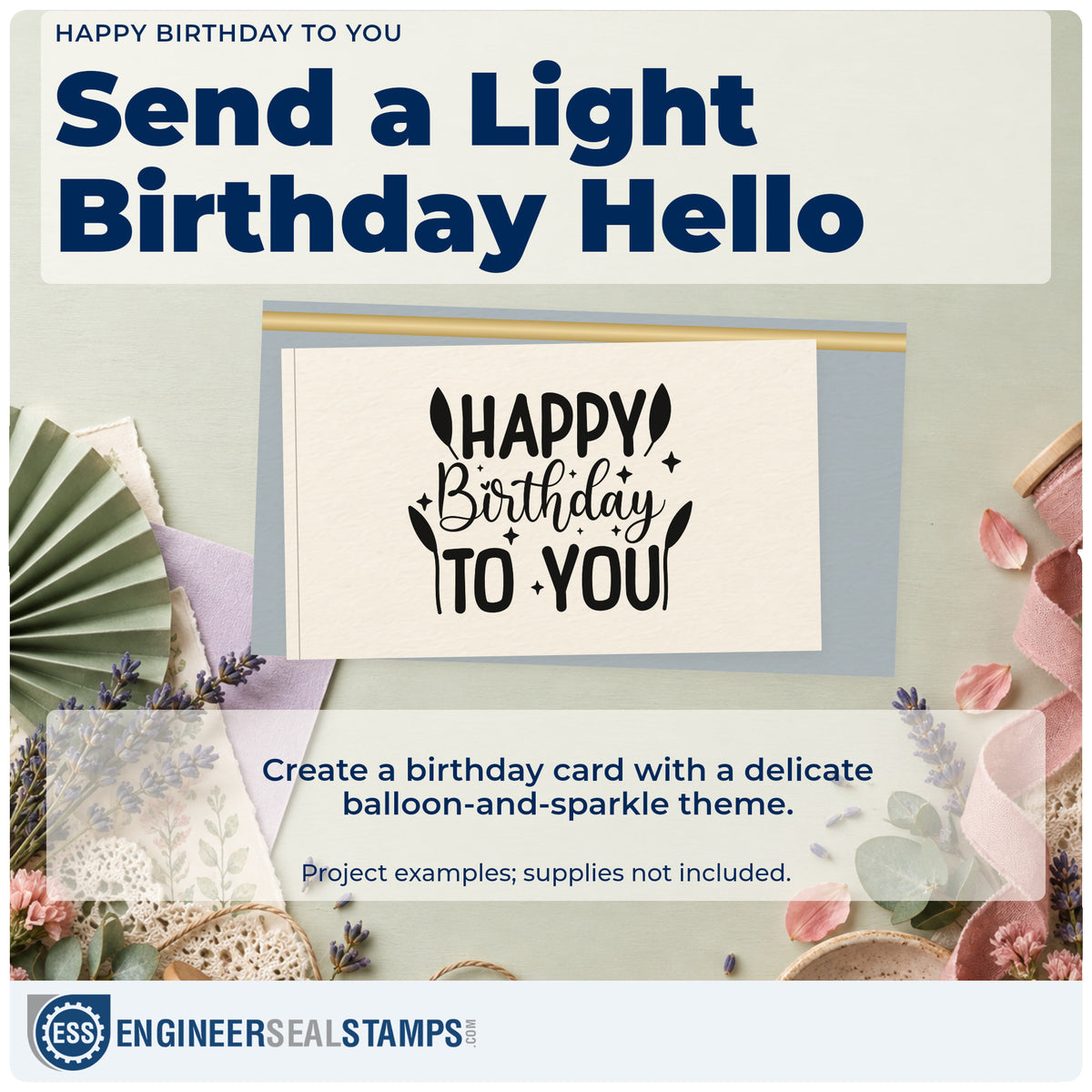 A finished handmade project stamped with the PSI Pre-Inked Happy Birthday To You Stamp, ideal for screen album page.