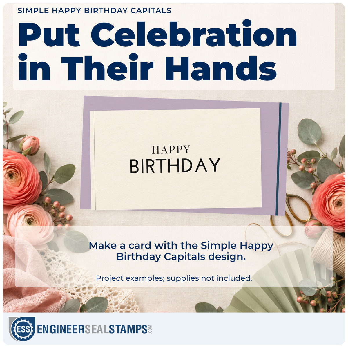 A finished handmade project stamped with the Simple Happy Birthday Capitals Premium Wood-Mounted Stamp – Vintage Pro, ideal for dinner album page.
