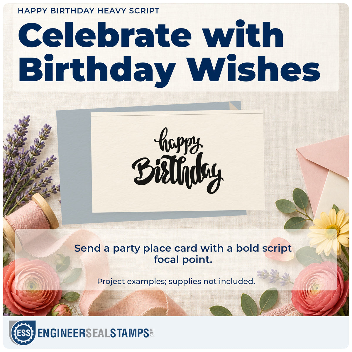 A finished handmade project stamped with the Happy Birthday Heavy Script Lettering Rubber Stamp – Duo Hand, ideal for counter album page.