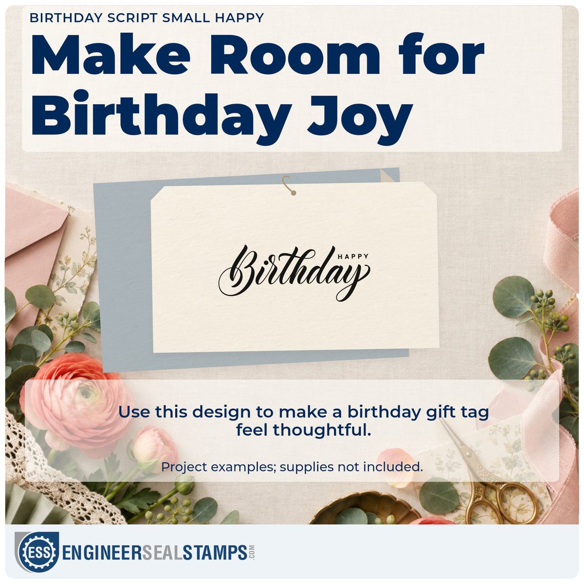 A finished handmade project stamped with the Happy Birthday Asymmetric Script Slim Pre-Inked Stamp, ideal for order year album page.