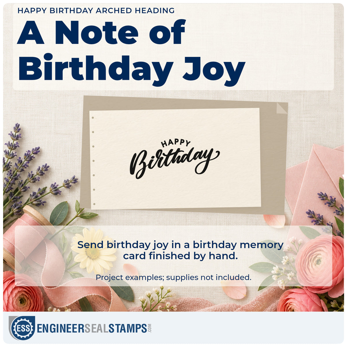 A finished handmade project stamped with the Happy Birthday Arched Heading Hand Stamp – Duo, ideal for display year album page.