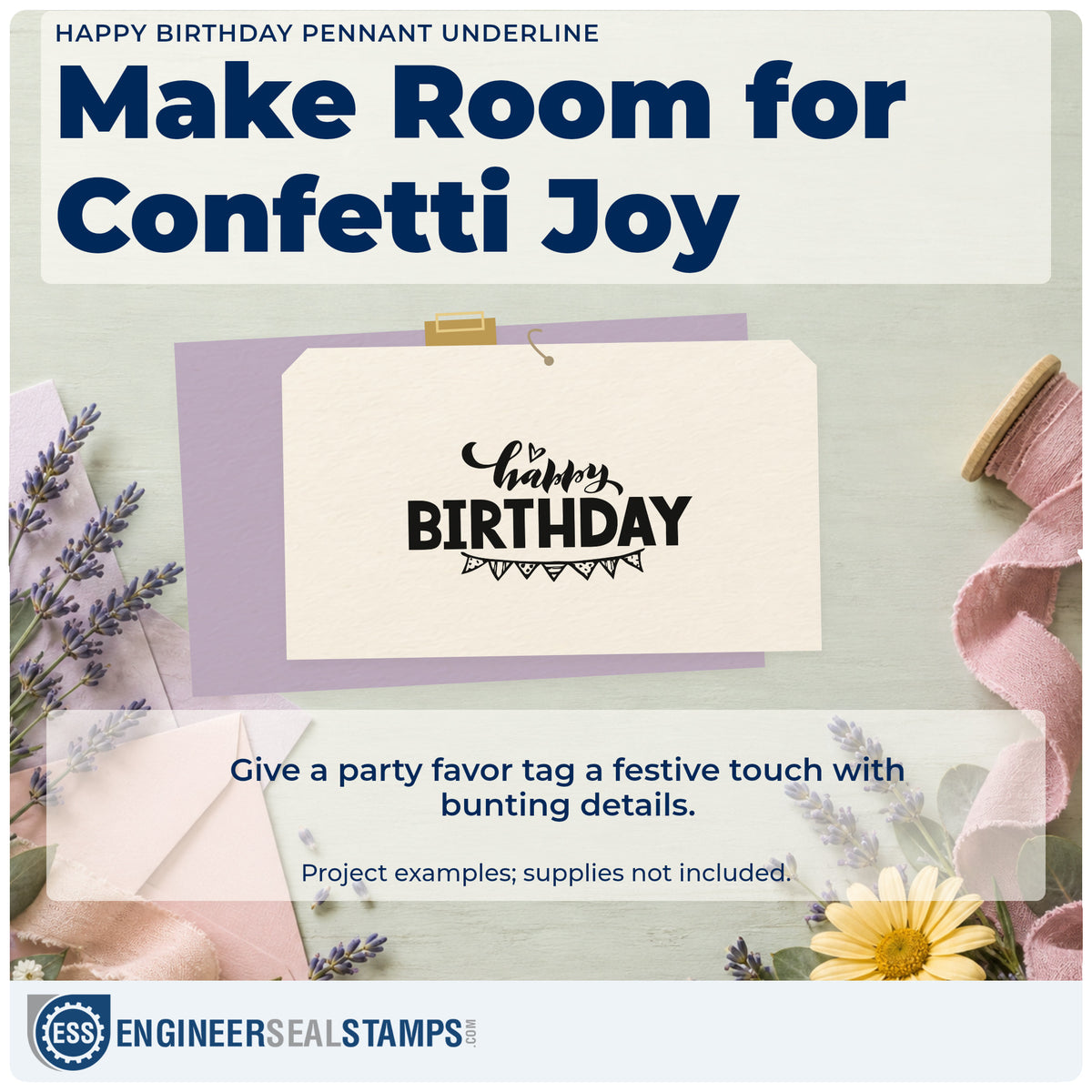 A finished handmade project stamped with the Happy Birthday Pennant Underline Bunting Pre-Inked Stamp – PSI, ideal for thank year album page.