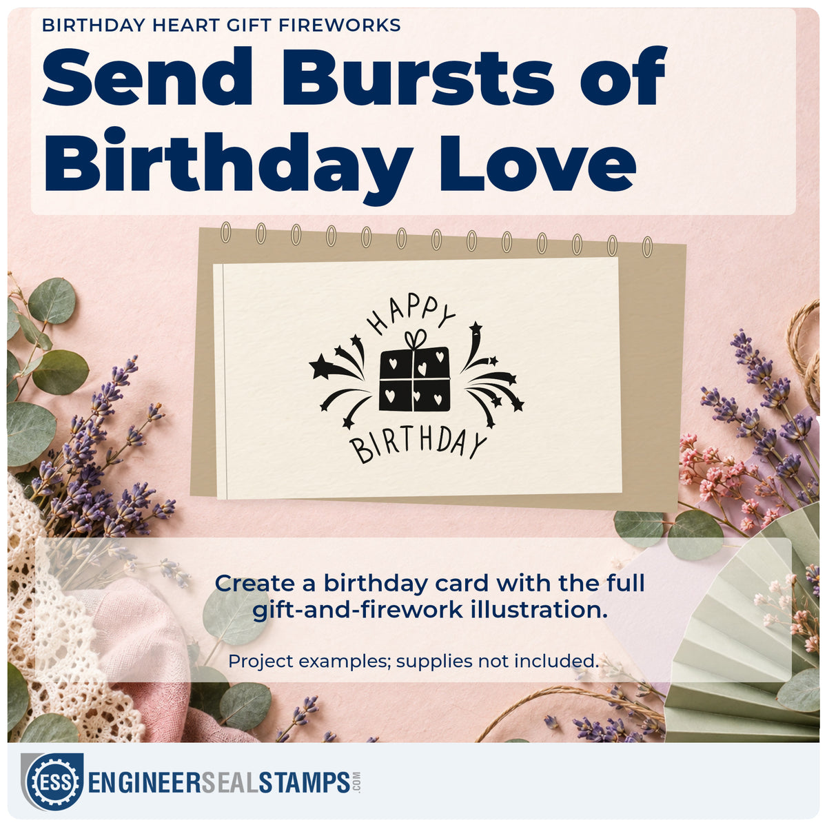 A finished handmade project stamped with the Birthday Heart Gift Fireworks Duo Hand Stamp, ideal for toy drive album page.