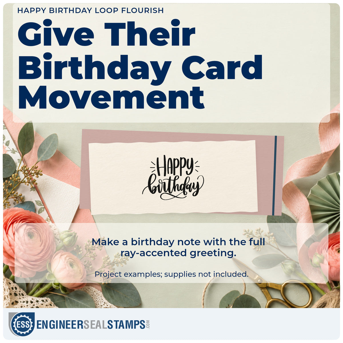 A finished handmade project stamped with the Happy Birthday Loop Flourish Premium Wood-Mounted Stamp – Vintage Pro, ideal for mobile bar album page.