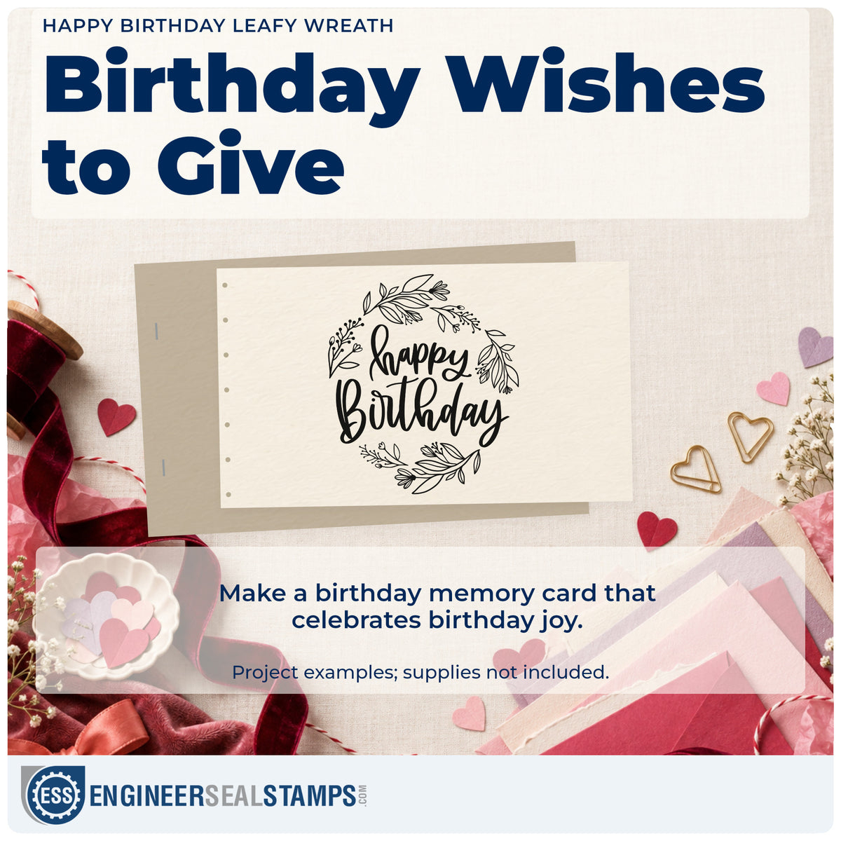 A finished handmade project stamped with the Leaf-Circle Happy Birthday Lettering Stamp – Premium Vintage Pro Wooden, ideal for studio term album page.