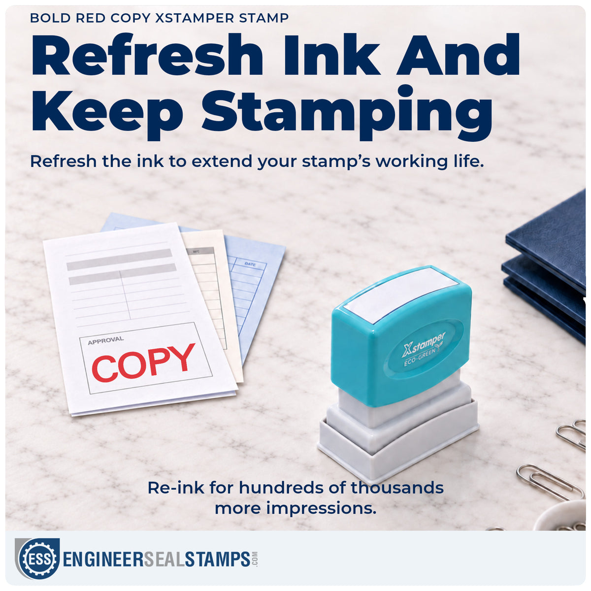 Re-inkable "Copy" stamp built for thousands of repeat impressions