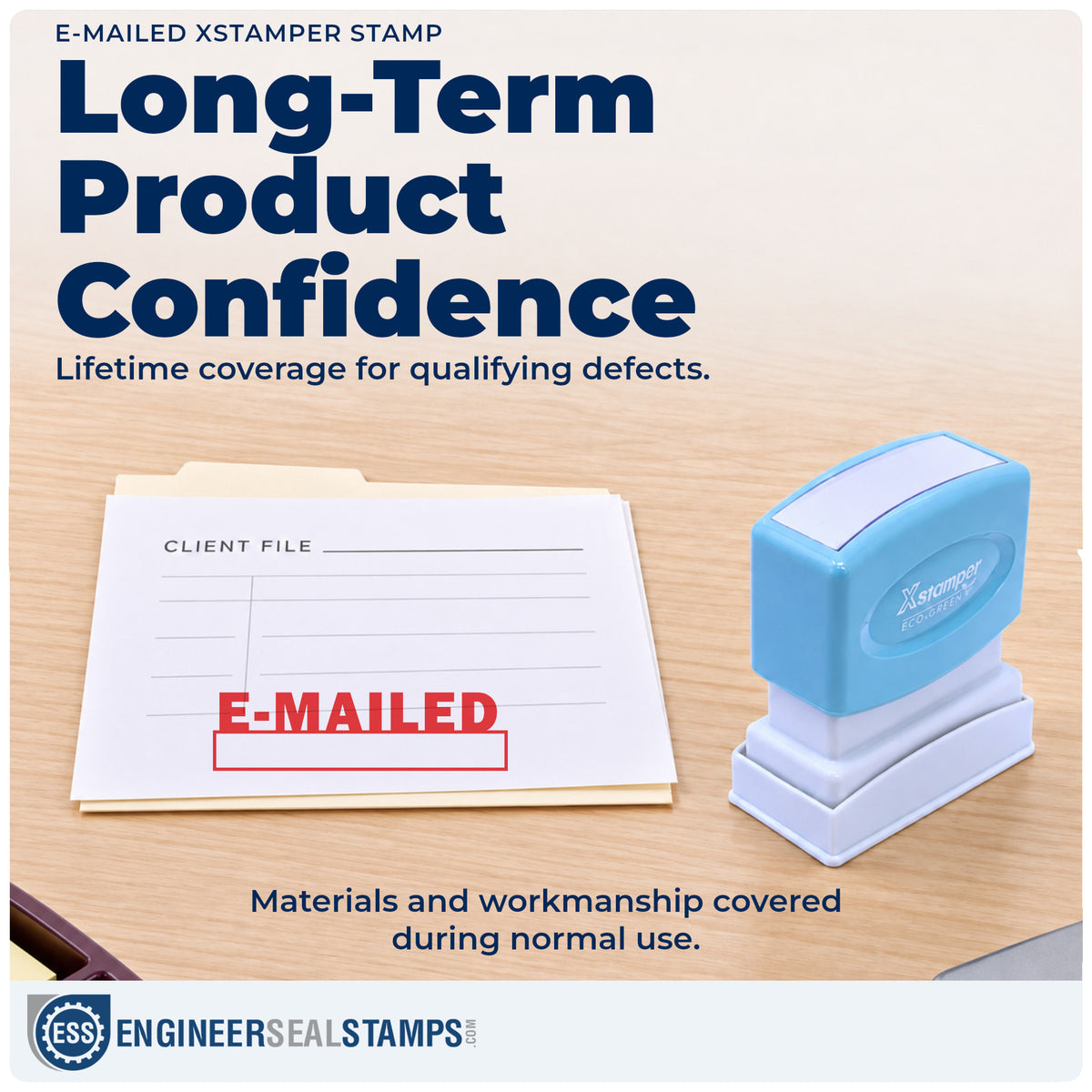 Lifetime guarantee coverage on the "E-mailed" Xstamper pre-inked stamp