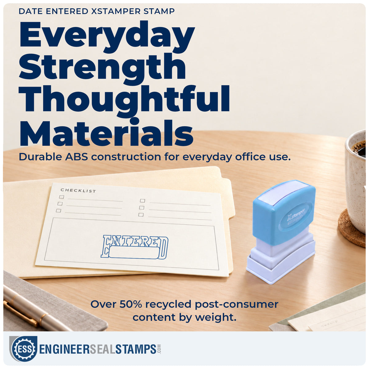 Features of the "Date entered" Xstamper No. 1205 pre-inked stamp