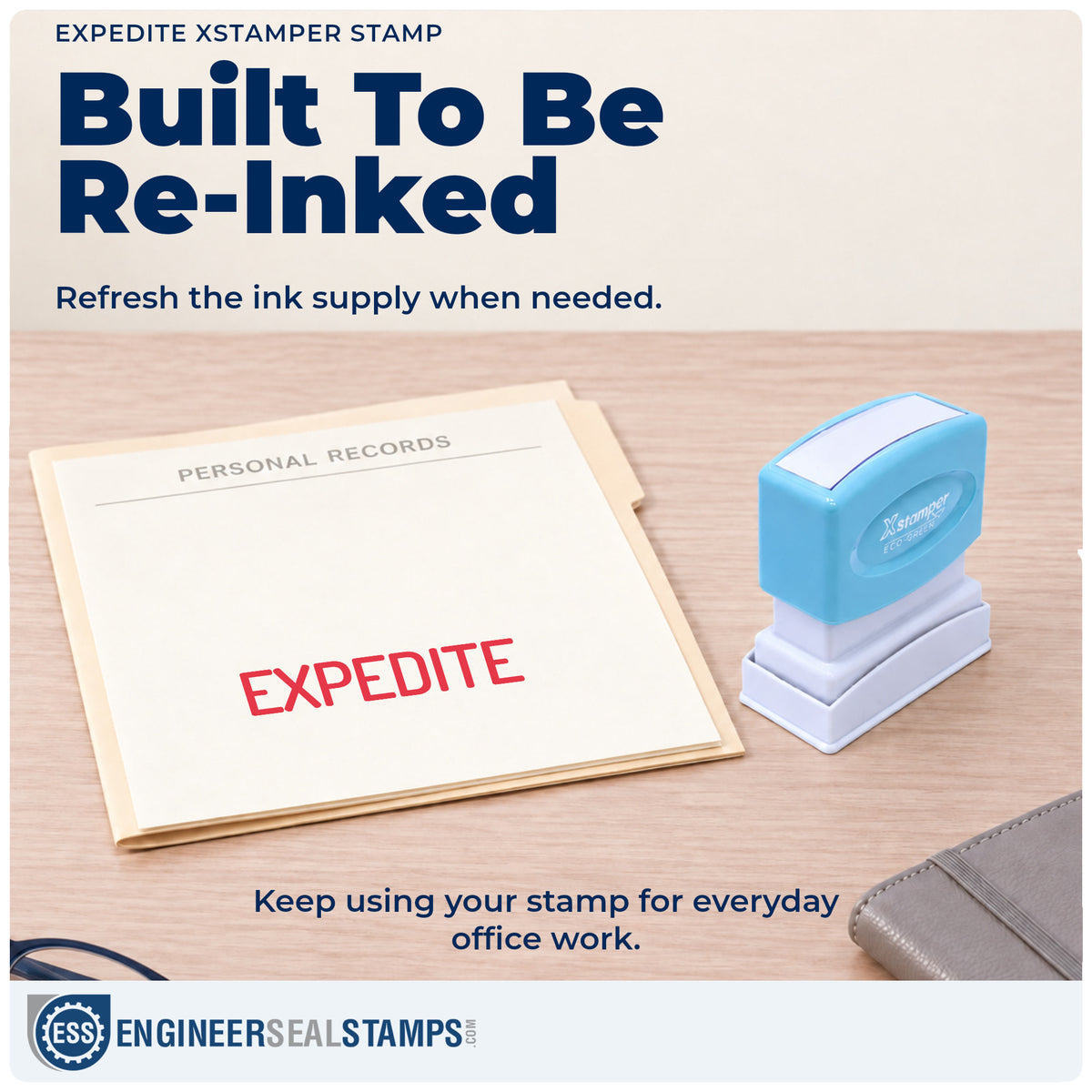 Re-inkable "Expedite" stamp built for thousands of repeat impressions