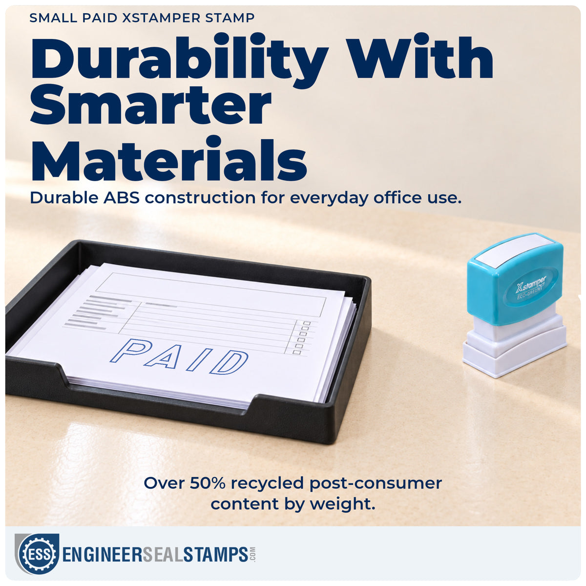 Features of the "Paid" Xstamper No. 1005 pre-inked stamp