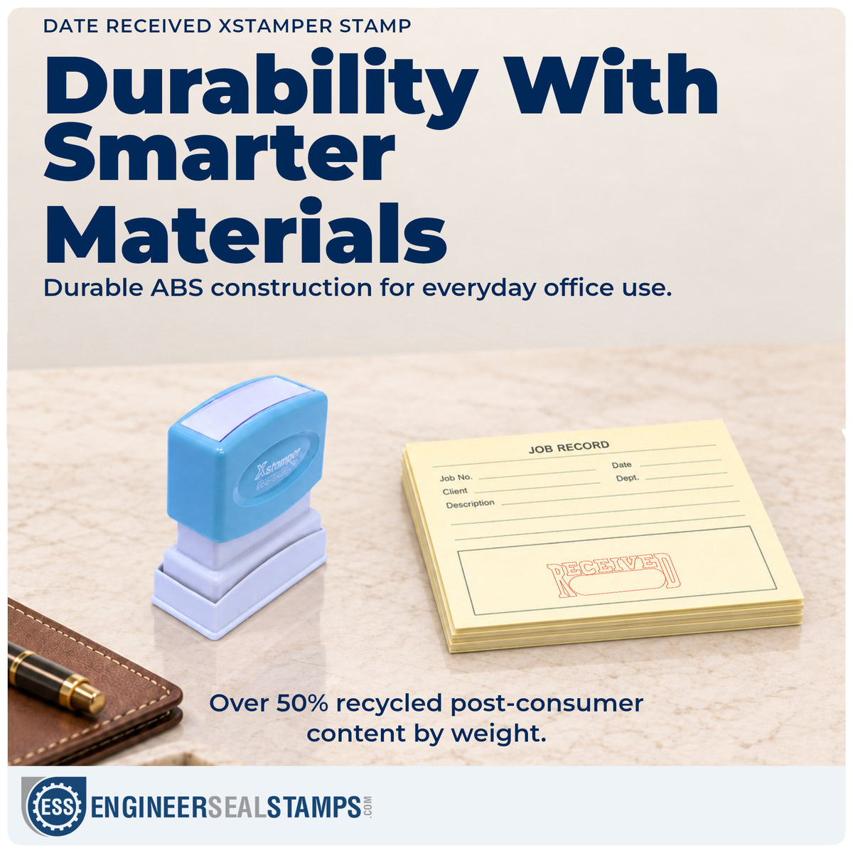 Features of the "Date received" Xstamper No. 1203 pre-inked stamp