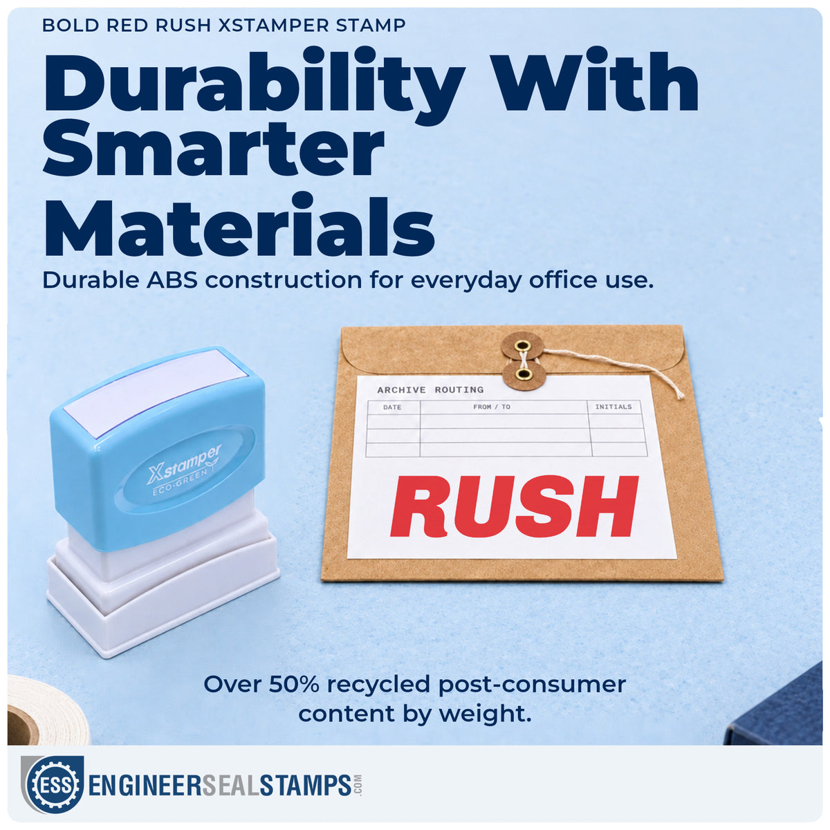 Features of the "Rush" Xstamper No. 1334 pre-inked stamp