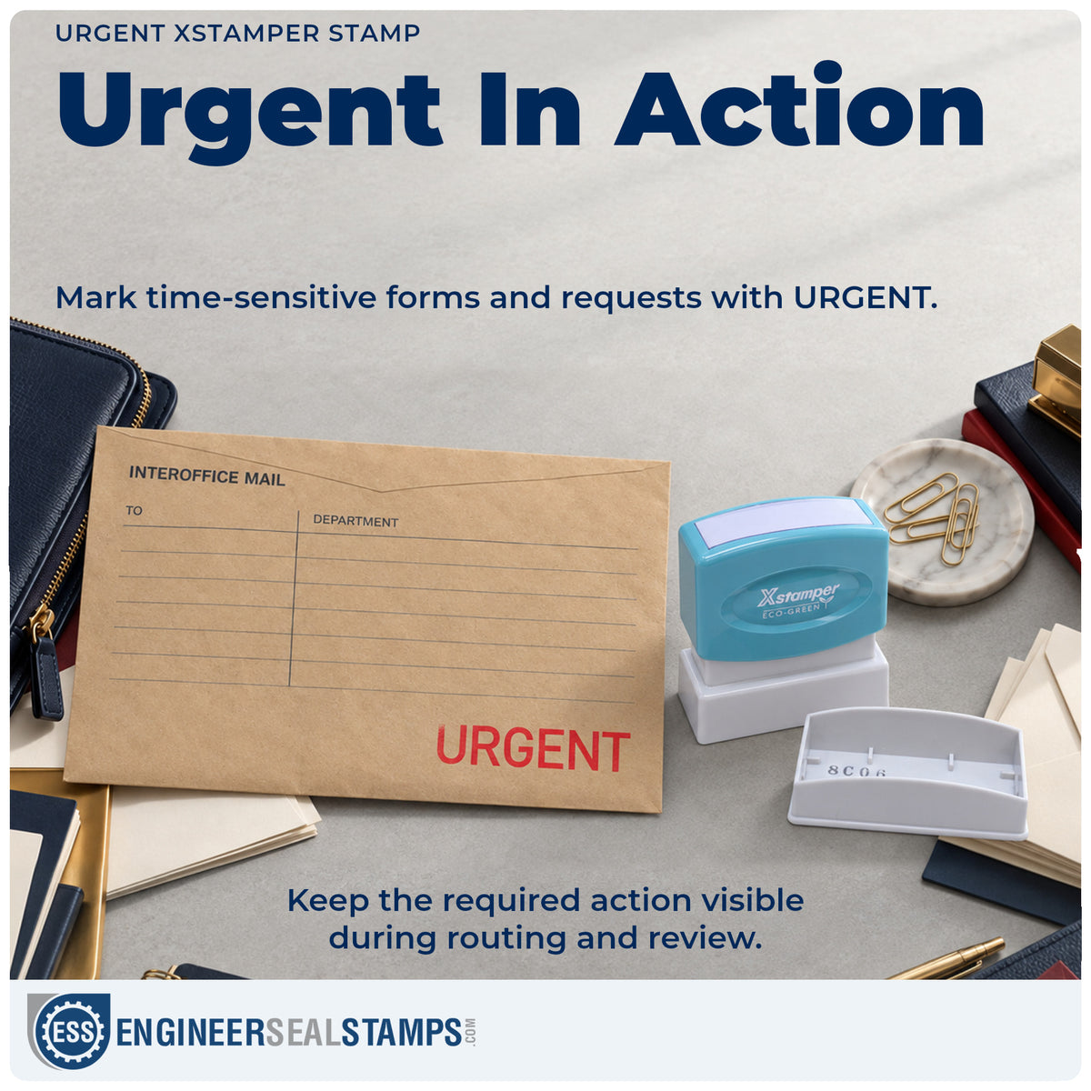 "Urgent" stamp being pressed onto a document during everyday filing