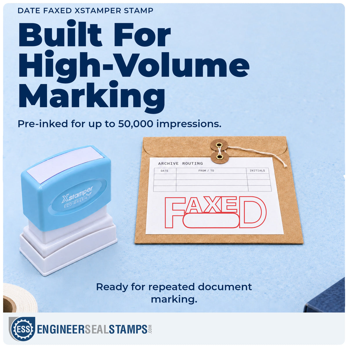 Re-inkable "Date faxed" stamp built for thousands of repeat impressions