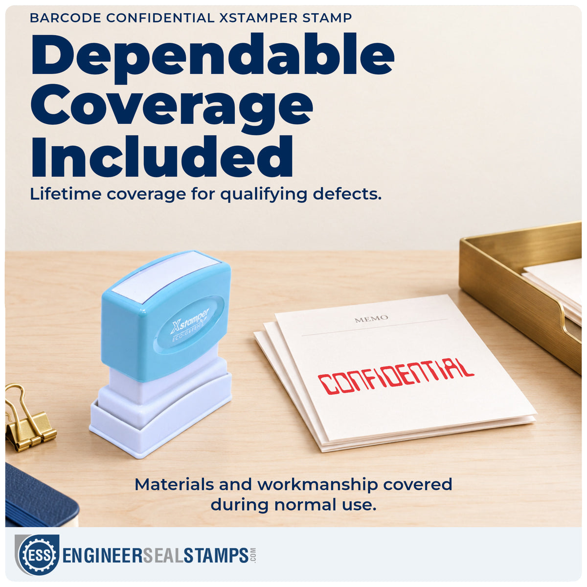 Lifetime guarantee coverage on the "Confidential" Xstamper pre-inked stamp