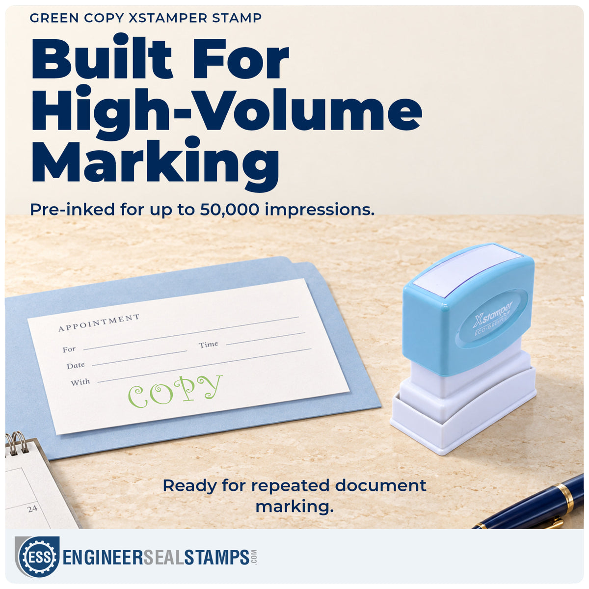 Re-inkable "Copy" stamp built for thousands of repeat impressions