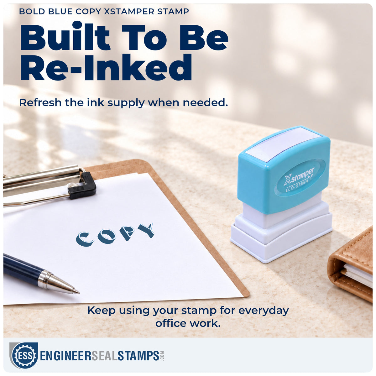 Re-inkable "Copy" stamp built for thousands of repeat impressions