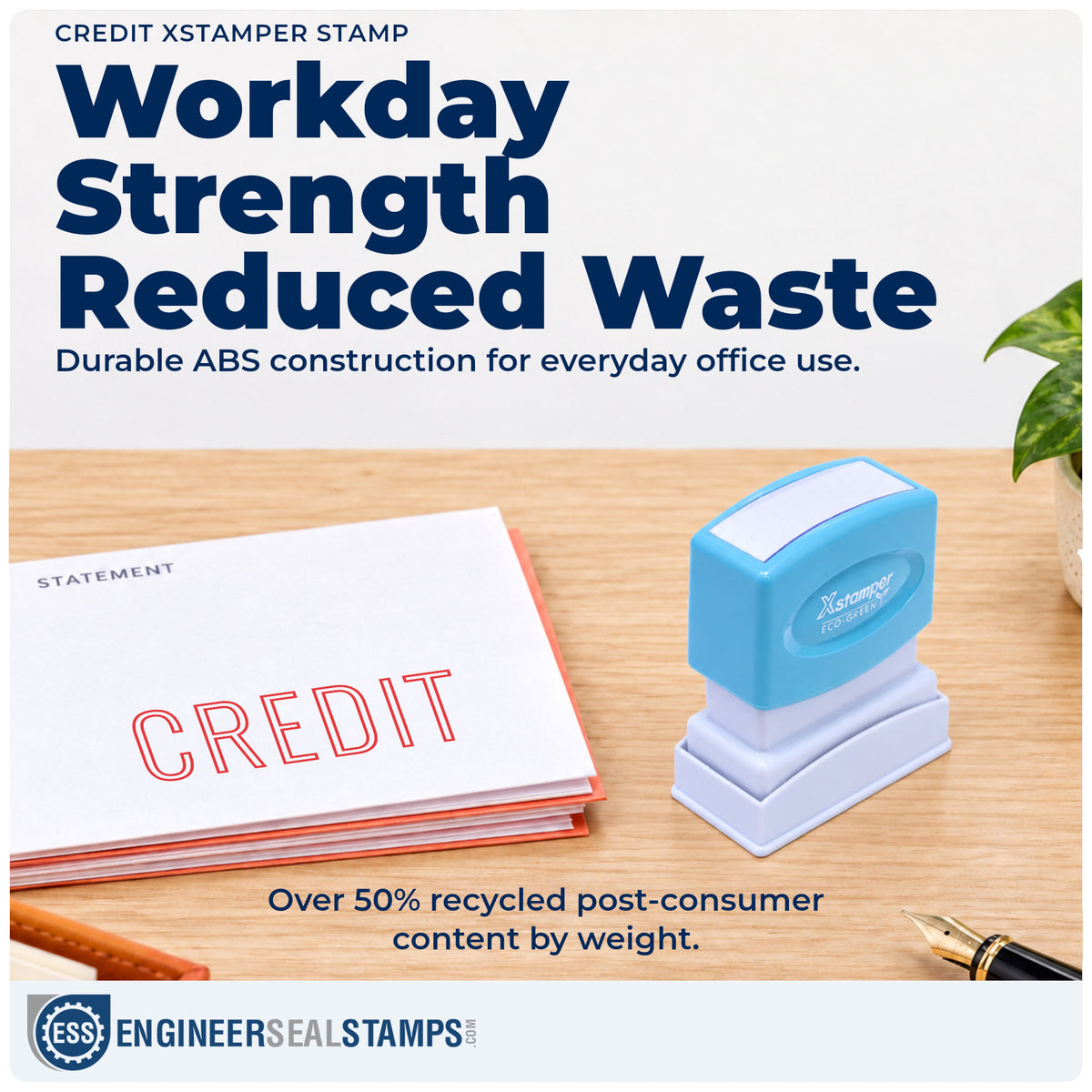 Features of the "Credit" Xstamper No. 1019 pre-inked stamp