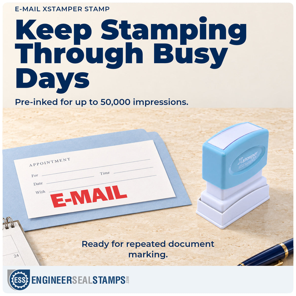Re-inkable "E-mail" stamp built for thousands of repeat impressions
