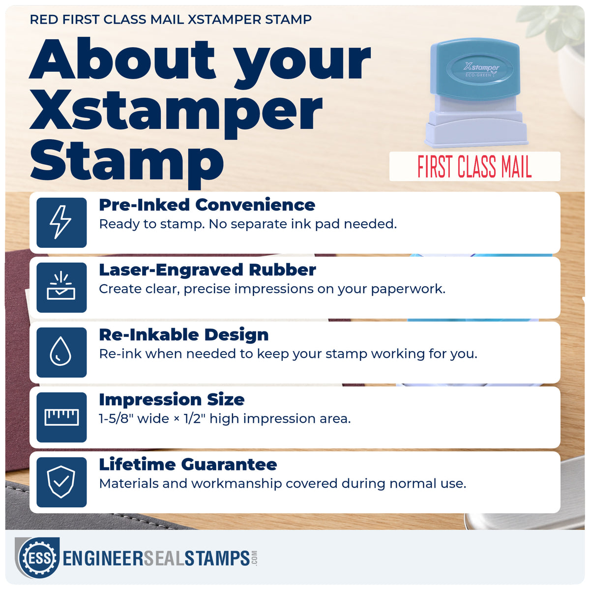 About the "First class mail" Xstamper No. 1129 stamp and how to care for it