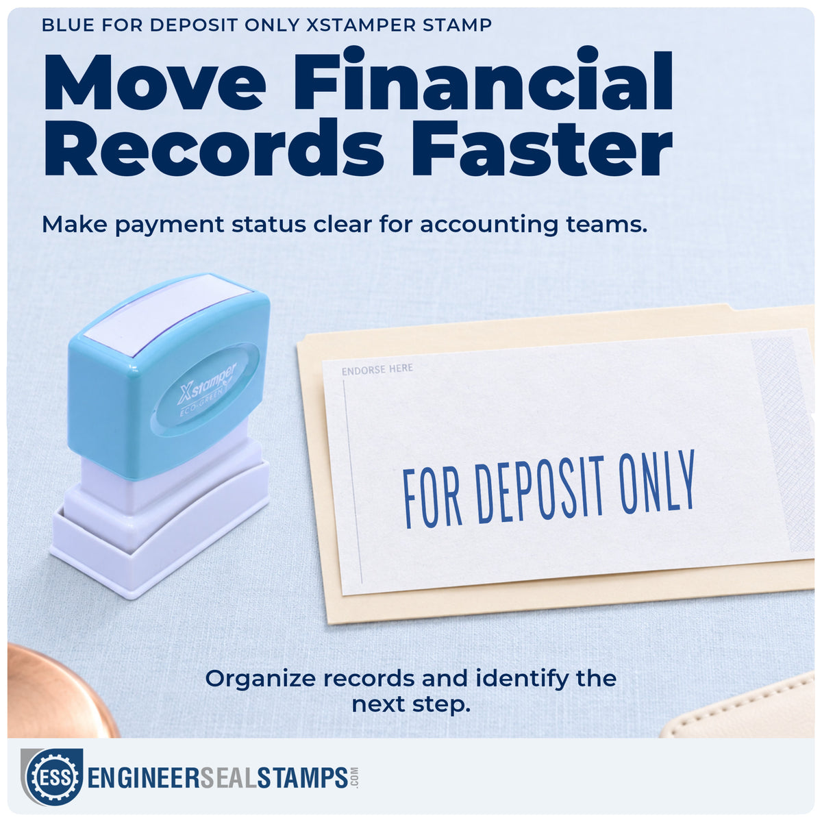 Where the "For deposit only" imprint fits in an office document workflow