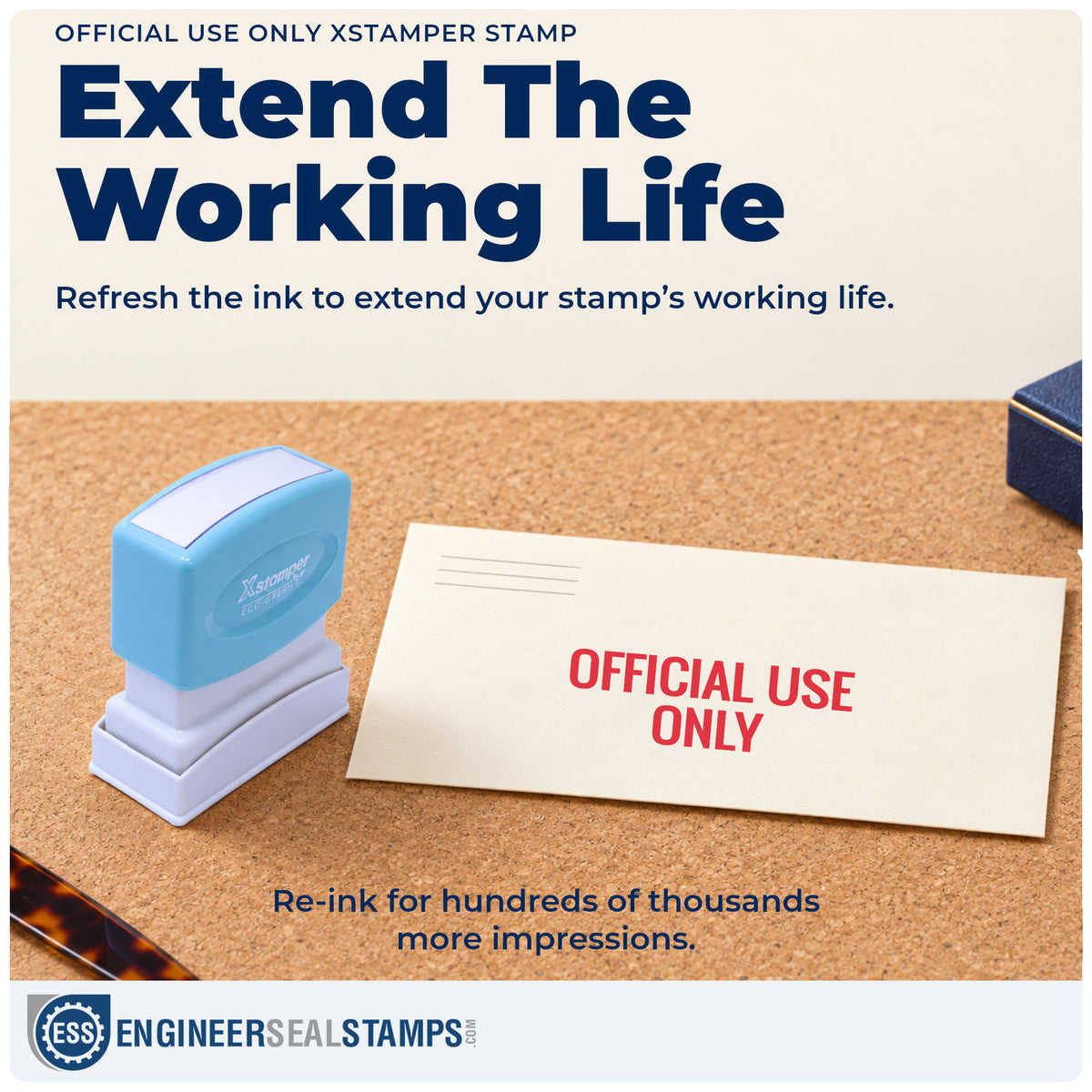 Re-inkable "Official use only" stamp built for thousands of repeat impressions