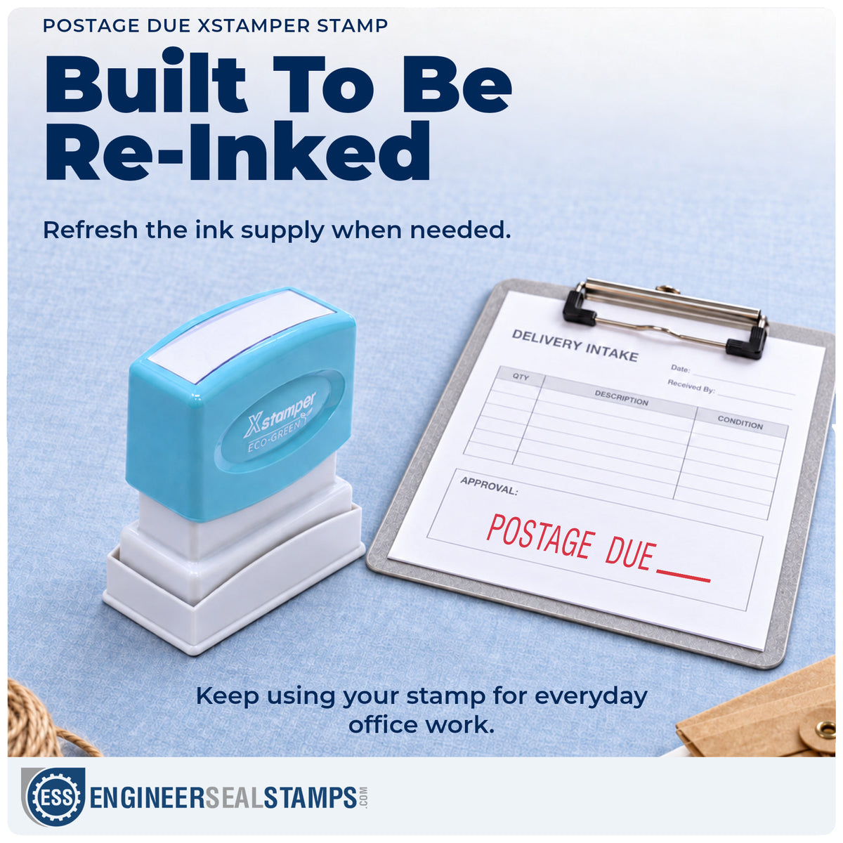 Re-inkable "Postage due" stamp built for thousands of repeat impressions