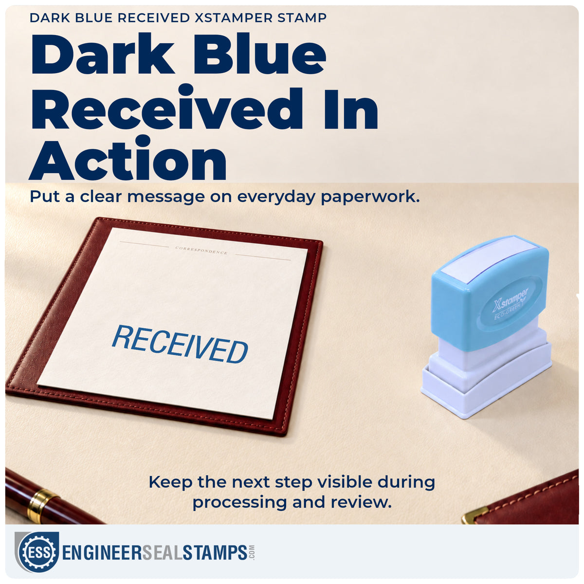 "Received" stamp being pressed onto a document during everyday filing