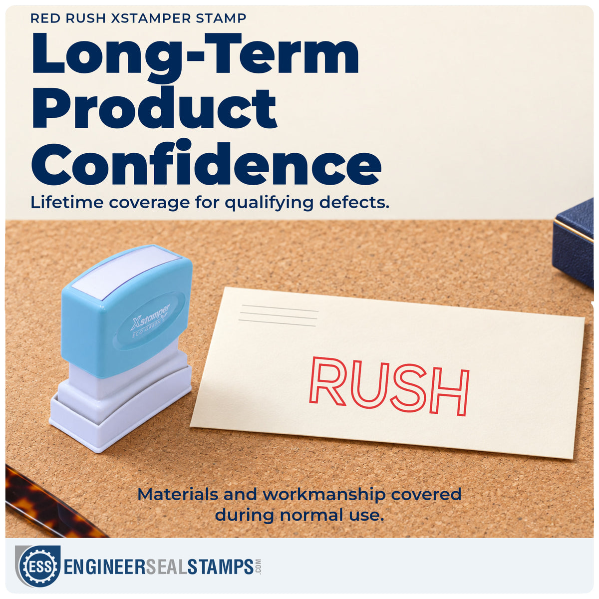 Lifetime guarantee coverage on the "Rush" Xstamper pre-inked stamp